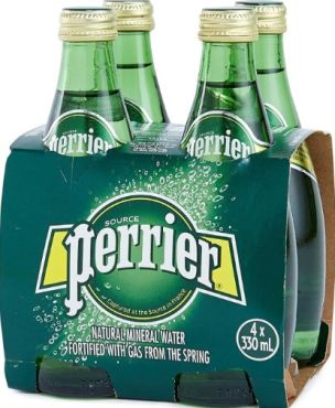 Perrier Natural Sparkling Water Glass Bottle, 4 x 330 ml